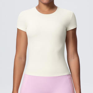 T-shirt de yoga pour femme, sensation peau nue, manches courtes, haut de compression respirant, coupe ajustée, pour la gym, l'athlétisme et la course à pied - Product Image 5
