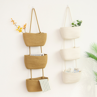 Accueil panier tissé suspendu à trois couches panier de rangement en corde de coton fait main