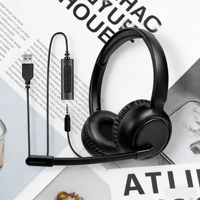 Casque 2-en-1 USB double port + DC3.5mm, filaire, circum-auriculaire, avec micro anti-bruit et contrôle du volume/muet pour bureau téléphonique