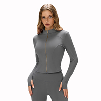 Veste de yoga à fermeture éclair dorée, séchage rapide, col montant, coupe ajustée, haute élasticité, respirante, pour la course à pied, la gym, vêtements de sport, spandex/polyester