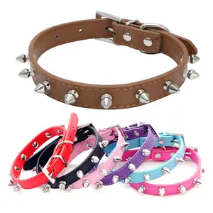 High Quality Plain PU Leather Anti Bite Hunting Dog Rivet Collar Small Pet Neck Collars