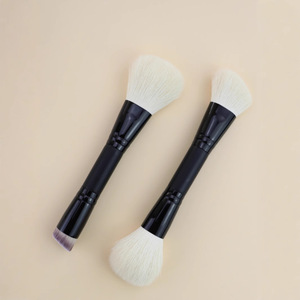 Double <b>Head</b> Foundation Blush Brush Goat Hair Bristle Metal Handle Contour Loose Powder Custom Logo Tool - Product Image 3