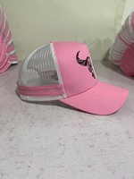 5 Panel topi bingkai topi Trucker bergaris profil tinggi kualitas kustom topi Trucker 5 Panel Logo bordir 2 sisi garis topi Trucker