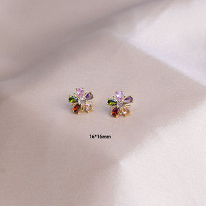 金メッキ5点セットフラワージルコンステンレススチールイヤリングリングネックレスセット（女性と女の子向け） - Product Image 2