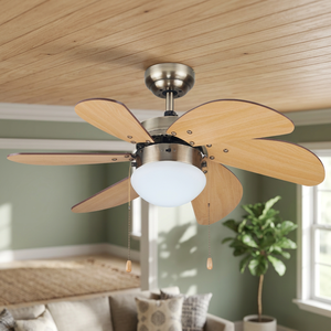 Ventilatore da Soffitto in Legno con 6 Pale, 2 X E27, Diametro 82cm, Colore Madera, Potenza Massima 20W (GSC 300005076) - Product Image 2