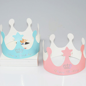 Birthday Crown Party Hat Paper Adjustable Unisex For Birthday Celebration Pink And Blue Iridescent 100 Pcs Each - Product Image 2