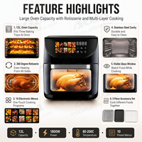 Four à friture sans huile mécanique 12L 1800W, friteuse électrique avec 10 programmes prédéfinis, grande capacité pour usage domestique, en stock