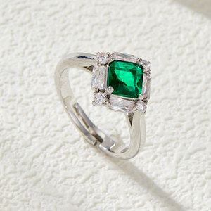 Vintage Style Rhombus Emerald <b>Open</b> <b>Ring</b> Micro Set Zircon Adjustable Women's <b>Ring</b> Party Jewelry - Product Image 1