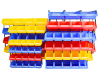 Bac de rangement modulaire robuste en PEHD avec couvercle transparent incliné - Empilable et emboîtable pour atelier, entrepôt et électronique