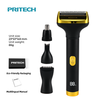 Tondeuse à barbe PRITECH 4 en 1 pour hommes, rasoir électrique à grille, tondeuse à poils de nez, 6500 tr/min, écran LED, type C, légère, 86 g