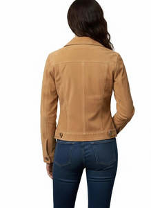 Chaqueta de Cuero Genuino de Primera Calidad para Mujer, Estilo Trucker, Diseño Sólido, Transpirable, para Primavera/Otoño, con Botones y Bolsillos - Product Image 4