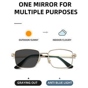 Lunettes de lecture correctrices unisexes pour hommes avec monture intégrale, verres carrés photochromiques anti-lumière bleue, verres gris or/argent - Product Image 4