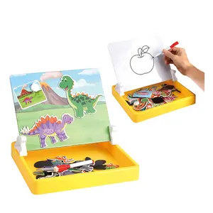 High quality jigsaw magnetic puzzle game 2 in 1 learning flash cards matching puzzle board and drawing doodle board toy for kids