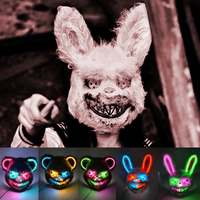 Masque de lapin cosplay lumineux en fil EL, portable, rechargeable, en PVC, pour Halloween, accessoire de costume pour adulte