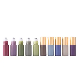 Envase cosmético perfumes aceites botellas 5ml color profundo pequeño RollOn botella de vidrio con rodillo de metal para aceites esenciales