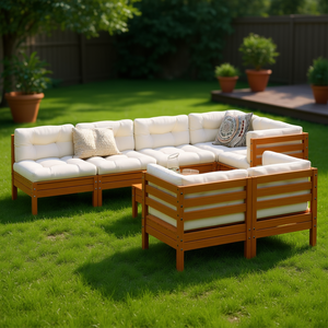 Ensemble de canapés de jardin en bois, mobilier d'extérieur 6 places, résistant aux intempéries, design contemporain - Product Image 2