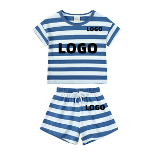 2026 Sommer Lässige 2-teilige Kinderbekleidungssets Baumwolle Gestreift Kleinkind Jungen Mädchen Outfits Neugeborene Babykleidung Großhandel Kurze Sets - Product Image 6