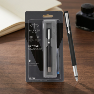 ปากกาหมึกซึม Parker Vector Standard ชุด 3 ชิ้น พร้อมตลับหมึก 1 ตลับ สีหมึกน้ำเงินดำ ตัวด้ามโครเมียม ปลายปากกาแบบเติมได้ หัวเข็ม - Product Image 3