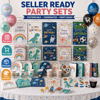 Kit de décorations de fête en plastique sur le thème des anniversaires personnalisés, bannière de fond, ballons, nappe, décoration de gâteau, vente en gros