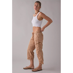 Pantalon cargo capri en <span class=keywords><strong>coton</strong></span> délavé pour <span class=keywords><strong>femme</strong></span>, coupe courte, avec cordon de serrage à la <span class=keywords><strong>taille</strong></span> et poignets à nouer, style Y2K, personnalisable (ODM) - Product Image 4