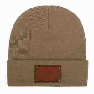 Wholesale Blank PU <b>Patch</b> logo Beanie DIY Emboss logo Adults Kids Winter Beaine - Product Image 6