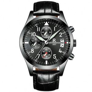 ONTHEEDGE 028 Marca Negro Hombres Reloj de cuarzo <span class=keywords><strong>Vive</strong></span> Correa de cuero Resistente al agua Luminoso Fecha Pantalla Chrono Sports Watch Set - Product Image 2