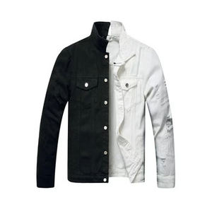 Veste Denim Homme Noir Blanc Contraste Manches Longues Boutonnée Streetwear Décontracté Vêtements d'Extérieur Slim Fit à la Mode - Product Image 1
