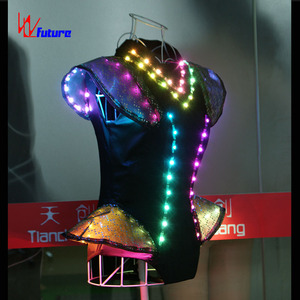 Warna penuh 3D dekoratif Multi korset lampu LED pakaian tari dapat diprogram <span class=keywords><strong>Leotard</strong></span> sutra/katun buatan tangan - Product Image 3