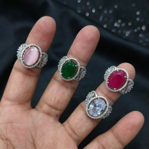Luxury White Rhodium Plated Oval <b>Cat</b> Eye Stone Halo <b>Ring</b> | Adjustable AAA Cubic Zirconia Cocktail Statement <b>Ring</b> for Women - Product Image 1