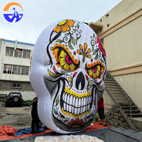 Grand toile de fond coloré en forme de crâne pour événements festifs et décoration de maison hantée avec souffleur – Mur géant gonflable de crâne en sucre pour Halloween