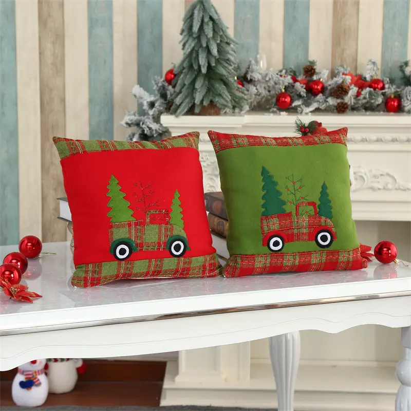 Christmas Car Home Sofa Decoration Pillowcase Flannel Embroidered Pillowcase Christmas Tree Cushion Cover