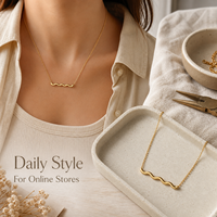 Collier pendentif barre ondulée personnalisé en acier inoxydable, chaîne à maillons géométriques pour femme