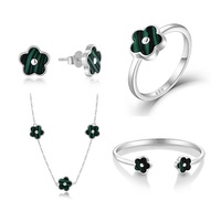 QX CUSTOM joyería fina plata esterlina 925 malaquita cinco hojas trébol flor colgante collar de mujer