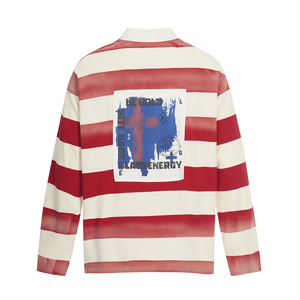 <span class=keywords><strong>Polo</strong></span> Rugby da Uomo Personalizzata a Maniche Lunghe in Cotone Pesante, a Righe Rosse Sbiadite <span class=keywords><strong>Crema</strong></span>, con Applicazione Patch, Vestibilità Boxy, Stile Streetwear, ODM - Product Image 2