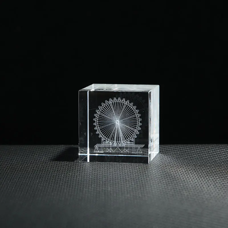 3d crystal laser engraving etched glass cube for london building