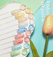 Vernis à ongles gel laiteux en paillettes, 13 couleurs, base blanche laiteuse avec paillettes dorées, texture luxueuse, adapté aux débutants et aux salons