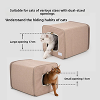 Tunnel d'intérieur pour animaux de compagnie en gros avec coussin amovible, lit-caverne carré doux et confortable en fausse toile de lin, pliable, deux-en-un, pour chat