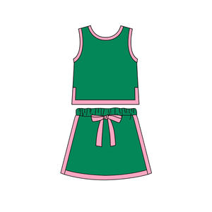 Conjunto de Falda y Blusa sin Mangas para Niña, Modelo GSD3829, Color Rosa Sólido con Estampado, Venta al Por Mayor - Product Image 3