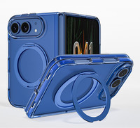 Coque de téléphone magnétique rotative à 360 degrés avec support pour iPhone Duo 360, couleurs bleu foncé et transparent, vente en gros