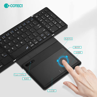 Clavier sans fil pliable COTECI pour voyage d'affaires, disposition noire, quatre volets, clavier BT pliable, pavé tactile QWERTY, clavier de voyage sans fil