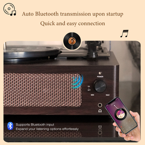 Tocadiscos de Vinilo Portátil Retro Vintage de Madera con Altavoz <span class=keywords><strong>Hi</strong></span>-<span class=keywords><strong>Fi</strong></span> Integrado, Bluetooth 5.0+ Tipo-C, Reproductor de LP - Product Image 6