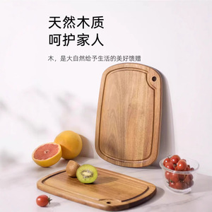 Tabla de cortar redonda de madera de acacia maciza de 32x22x2 cm con orificio para colgar, tabla para cortar frutas de cocina - Product Image 4