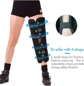 HKJD可调医用三面板护膝3面板护膝固定器聚酯黑色矫形术后护膝