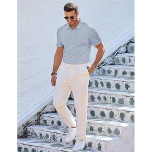 Polo informal liso para hombre personalizado, camisa polo de manga corta para verano, botón para vacaciones, camisetas de golf elásticas de punto para playa, bordado oscuro - Product Image 3