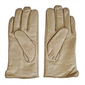 Guantes de Cuero Beige para Mujer, Diseño Sencillo hasta la Muñeca, Sin Forro, Térmicos, para Uso Diario Informal y Viajes - Product Image 1