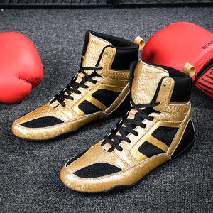 Zapatos de boxeo con cordones de malla, transpirables, de caña alta, para hombres y mujeres, entrenamiento, lucha, gimnasio, entrenamiento, rojo, dorado - Product Image 4