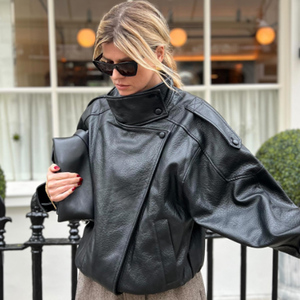 ZEVITY Nuova Collezione Giacca Bomber da <span class=keywords><strong>Donna</strong></span> Corta Nera con Zip in Ecopelle Oversize - Product Image 1
