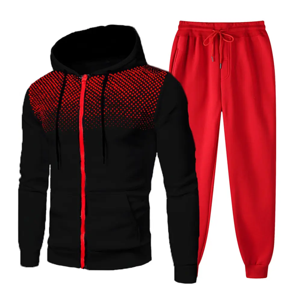 Hoge Kwaliteit Polyester Tweedelige Heren Sportkleding Voetbal Trainingspak Hoodies En Joggingbroek Set