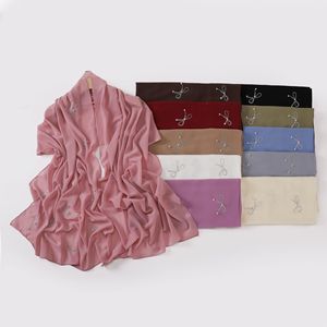 女性パールシフォン弓ダイヤモンドエスニックスカーフ付きイスラム教徒の長いスカーフ - Product Image 3