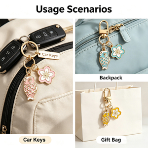 Llavero de Metal de Aleación de Zinc con Forma Irregular Personalizada, Diseño de Doble Colgante de Pez y Flor para Llaves de Coche, Mochila, Bolso, Bolsa de Regalo - Product Image 3